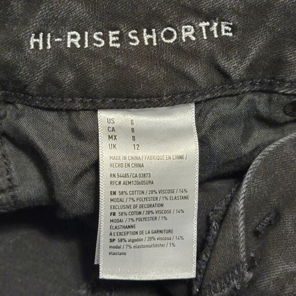 American Eagle High Rise Shortie Distressed Stretch Black Denim Short Size 8 - Picture 5 of 11
